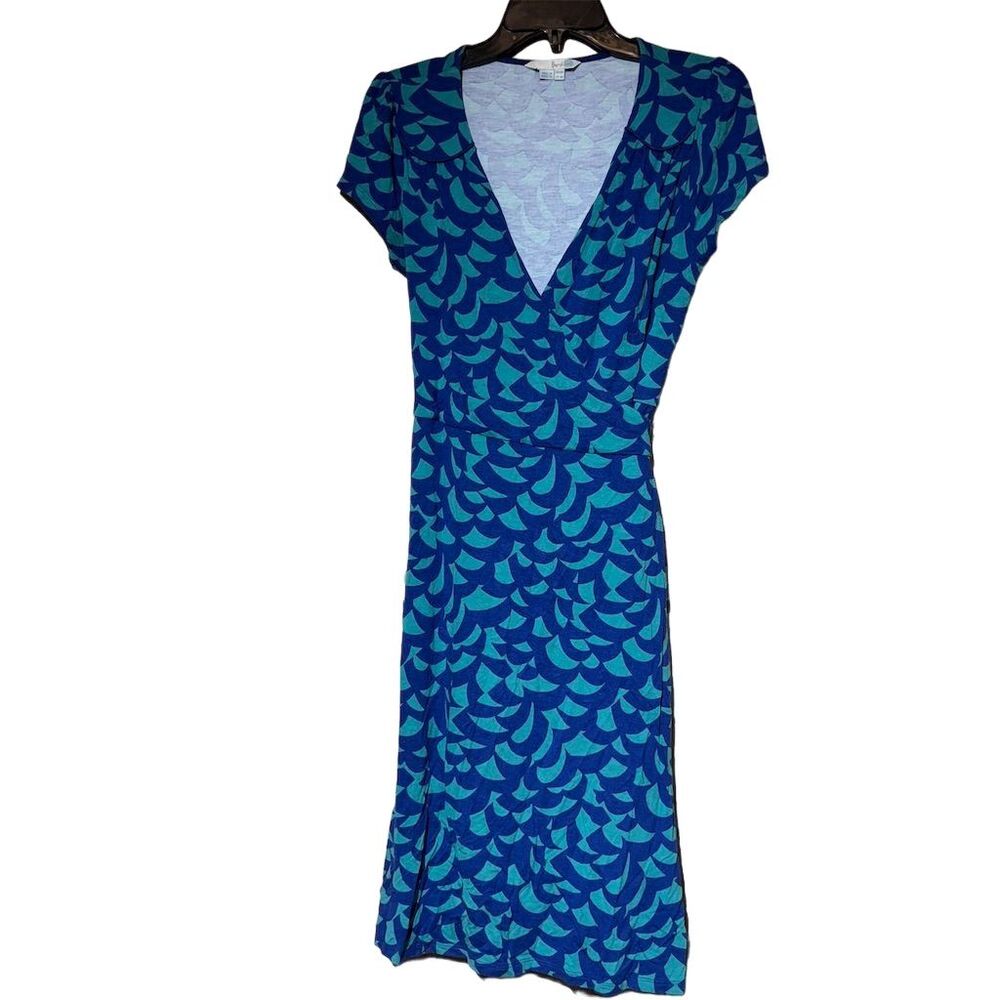 Boden Women's Blue Floral Print Cap Sleeve V-Neck Full Wrap Dress 6